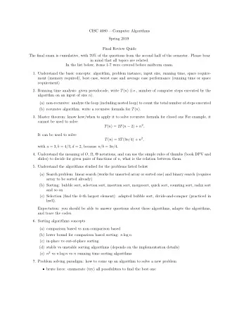 CISC 4080 Computer Algorithms  Spring 2019  Final Review Quide  The final exam is cumulative,