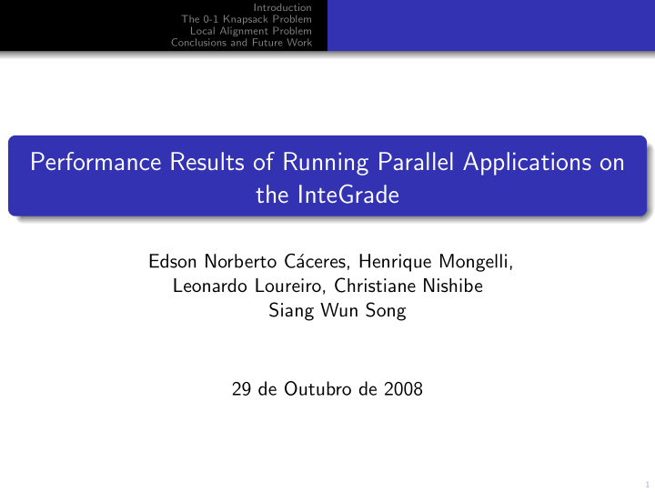 performance results of running parallel applications on