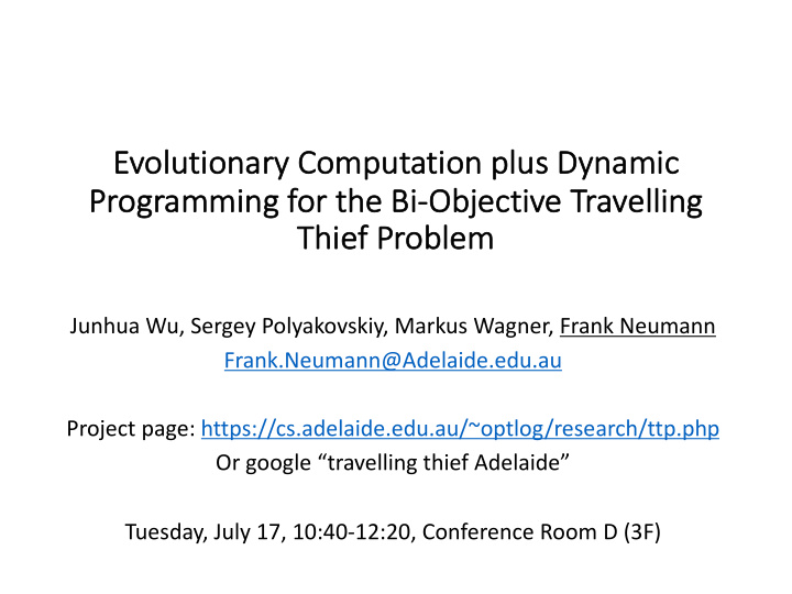 ev evolutionary computation plus dynamic pr programming