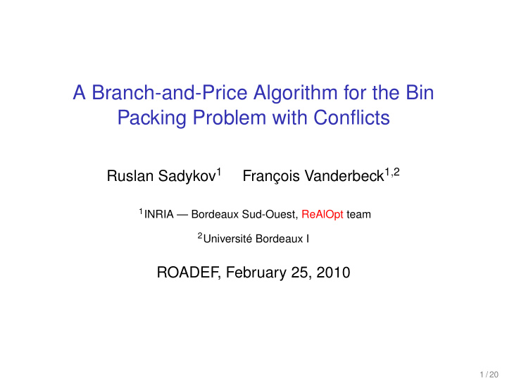 a branch and price algorithm for the bin packing problem