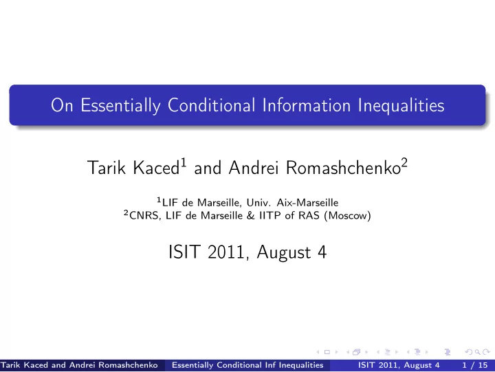 on essentially conditional information inequalities