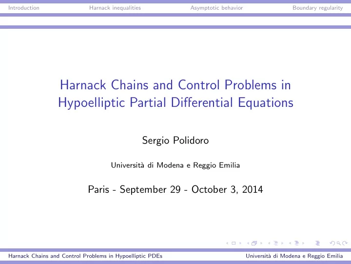 harnack chains and control problems in hypoelliptic