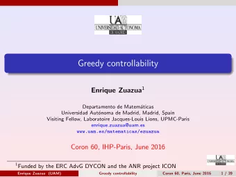 Greedy controllability Enrique Zuazua 1  Departamento de Matem  aticas  Universidad Aut  onoma