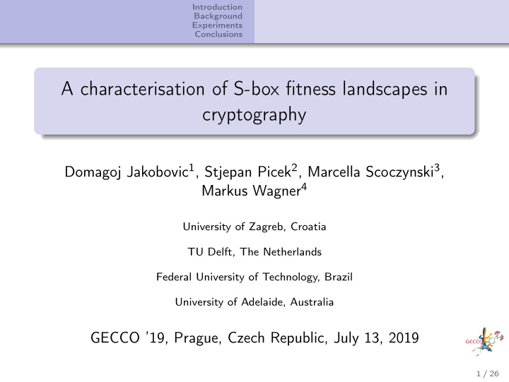 a characterisation of s box fitness landscapes in