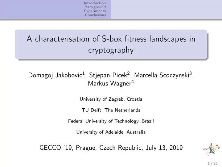 a characterisation of s box fitness landscapes in