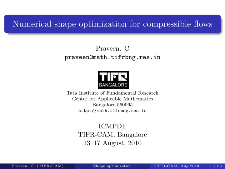 numerical shape optimization for compressible flows