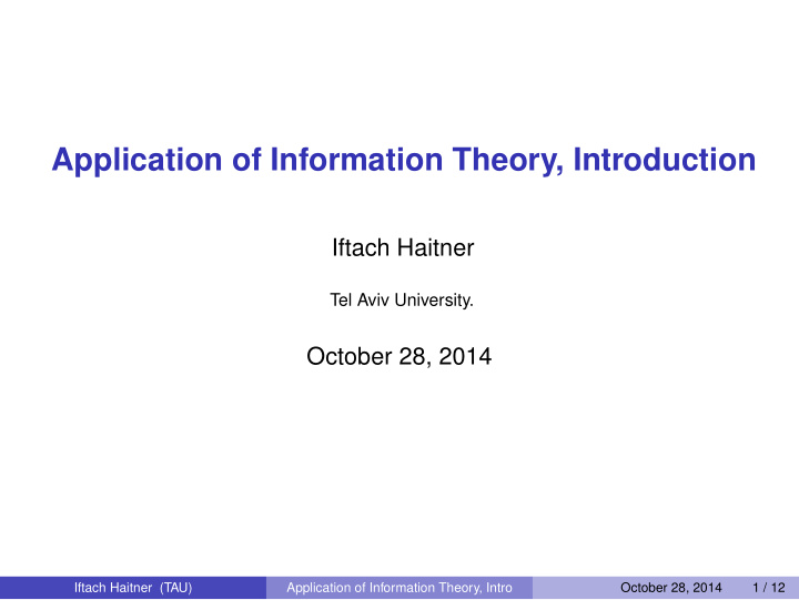 application of information theory introduction