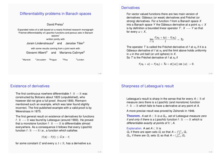 derivatives differentiability problems in banach spaces