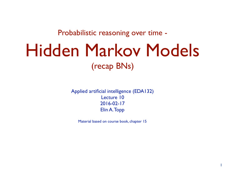 probabilistic reasoning over time hidden markov models