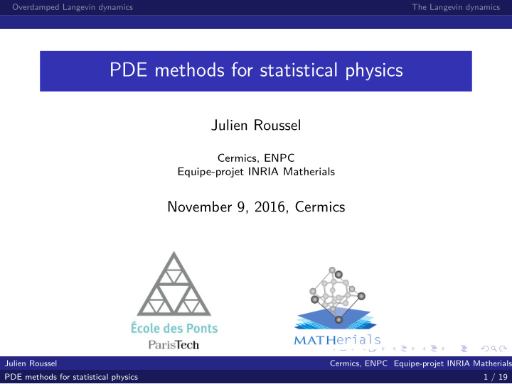 pde methods for statistical physics