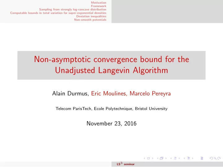 non asymptotic convergence bound for the unadjusted