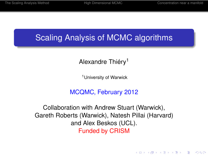 scaling analysis of mcmc algorithms