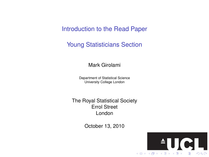 introduction to the read paper young statisticians section