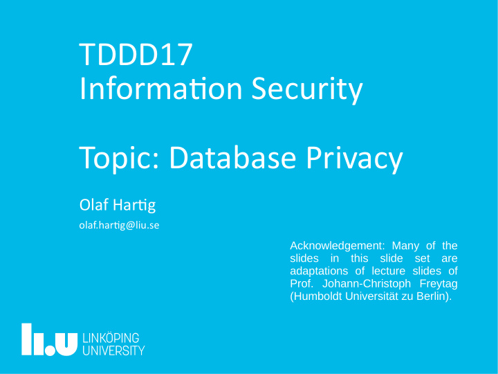 tddd17 informatjon security topic database privacy