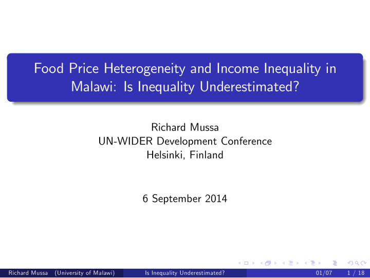 food price heterogeneity and income inequality in malawi