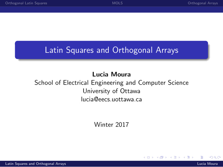 latin squares and orthogonal arrays