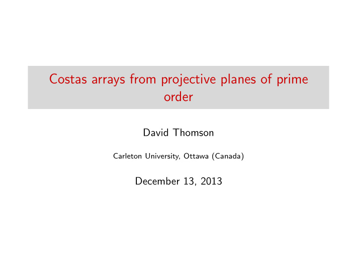 costas arrays from projective planes of prime order