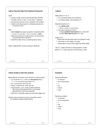 Lattice-Theoretic Data Flow Analysis Framework  Lattices Define lattice D = ( S ,  ):  Goals: