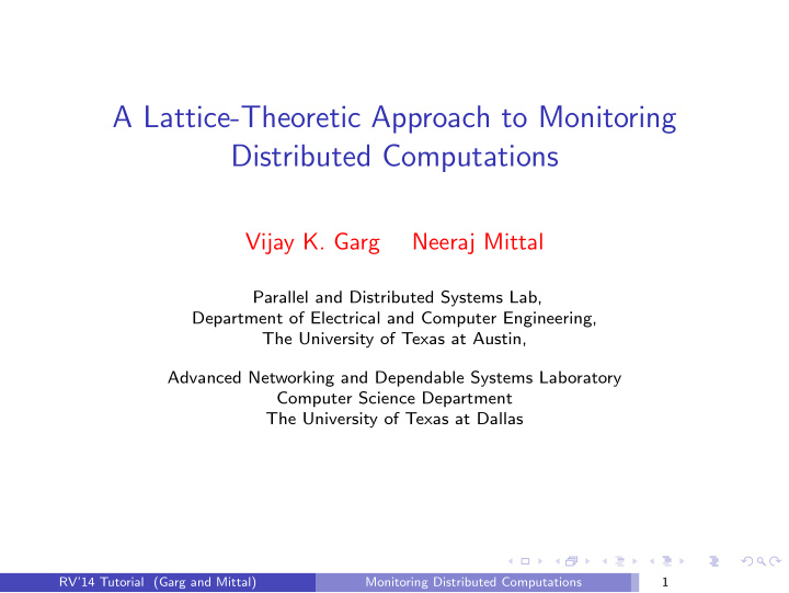 a lattice theoretic approach to monitoring distributed