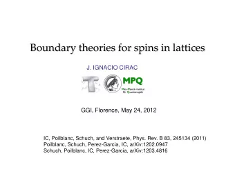 Boundary theories for spins in lattices  J. IGNACIO CIRAC  GGI, Florence, May 24, 2012  IC,