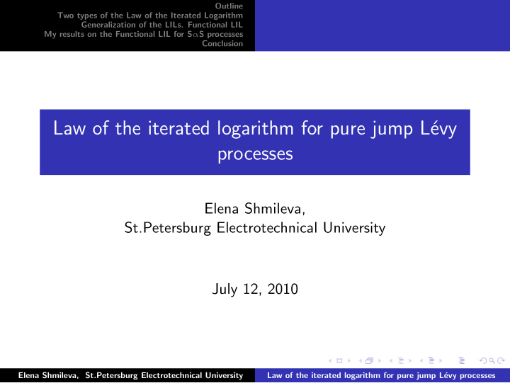 law of the iterated logarithm for pure jump l evy