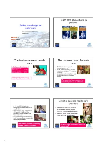 The business case of unsafe  The business case of unsafe  care  care    16 billion injections a