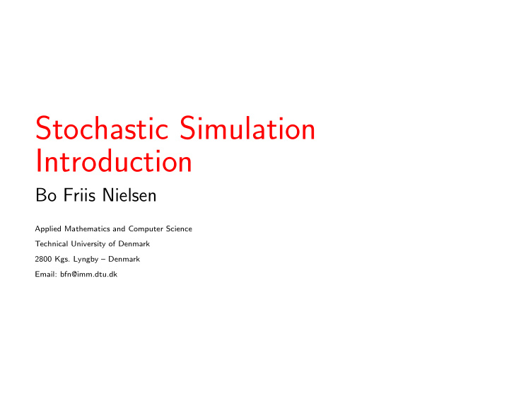 stochastic simulation introduction