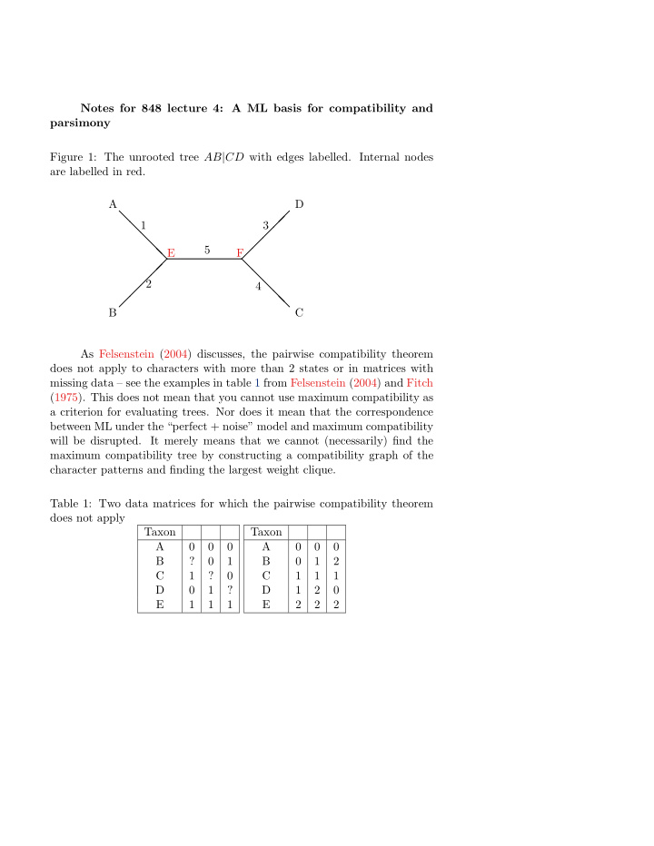 notes for 848 lecture 4 a ml basis for compatibility and