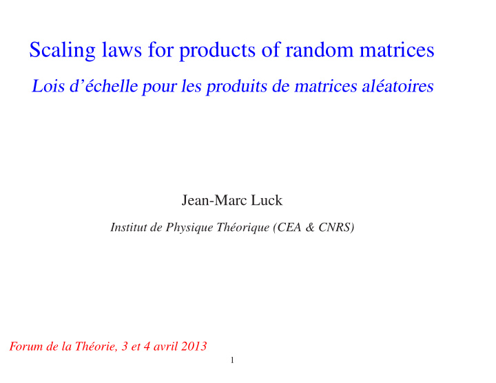 scaling laws for products of random matrices