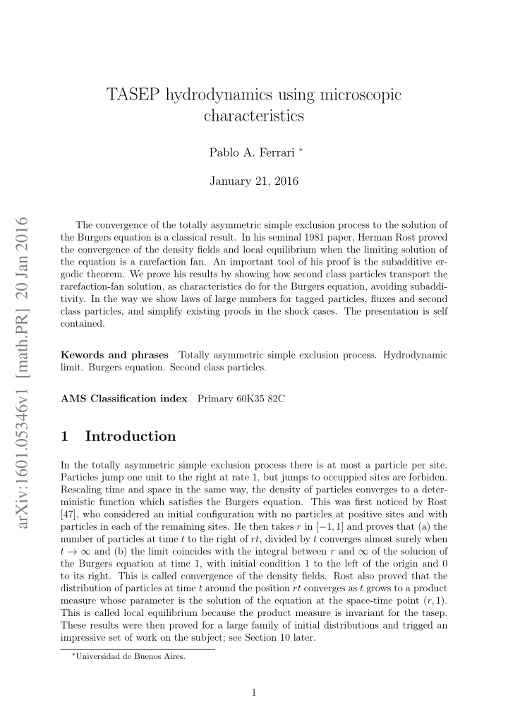 tasep hydrodynamics using microscopic characteristics