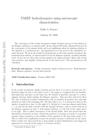 TASEP hydrodynamics using microscopic  characteristics Pablo A. Ferrari   January 21, 2016