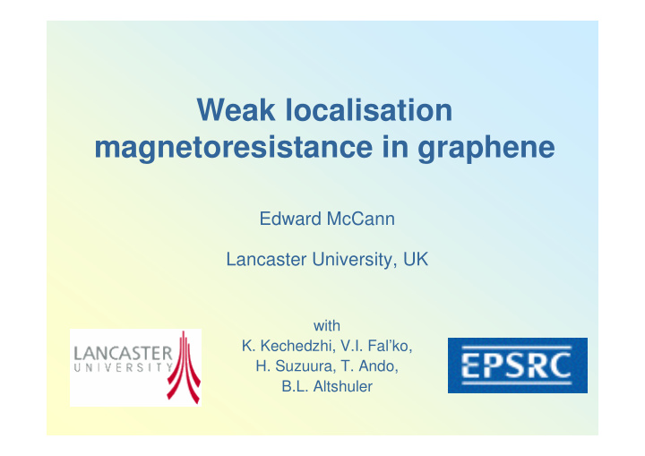 weak localisation magnetoresistance in graphene