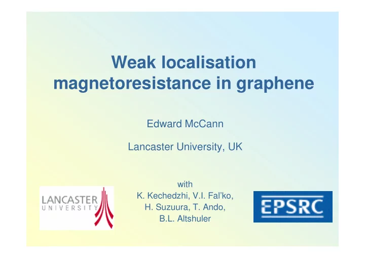 weak localisation magnetoresistance in graphene