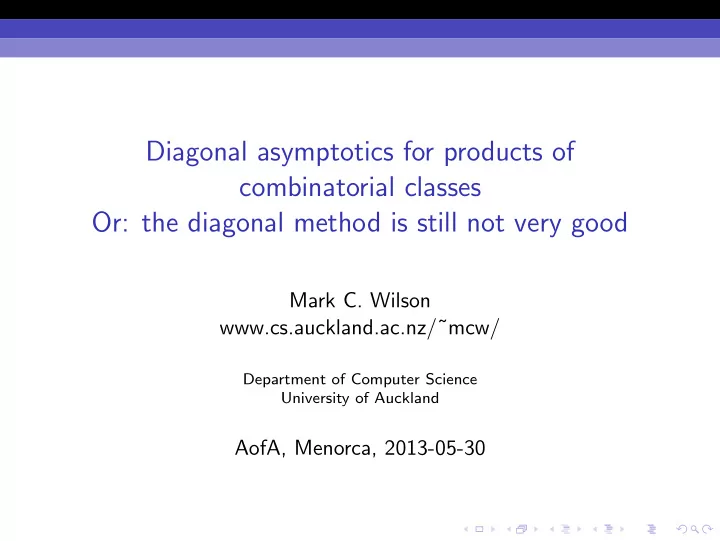 diagonal asymptotics for products of combinatorial