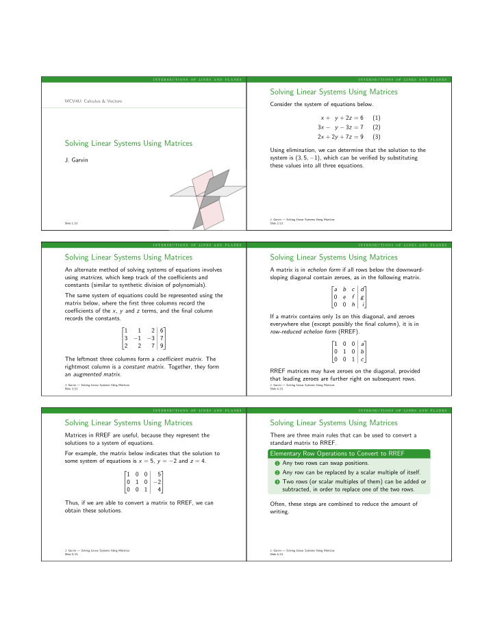 solving linear systems using matrices