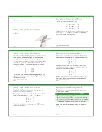 Solving Linear Systems Using Matrices  MCV4U: Calculus &amp; Vectors  Consider the system of