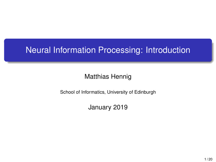 neural information processing introduction