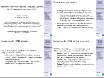 The importance of meaning  Diagnosing  Diagnosing  meaning errors  meaning errors  Detmar Meurers
