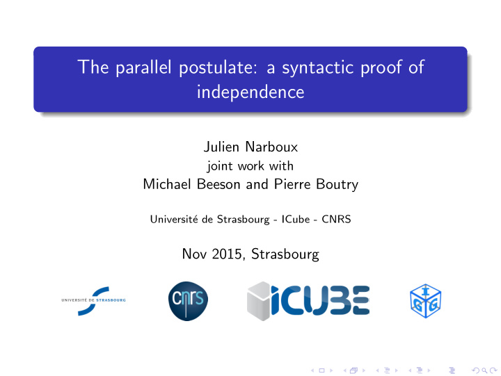the parallel postulate a syntactic proof of independence