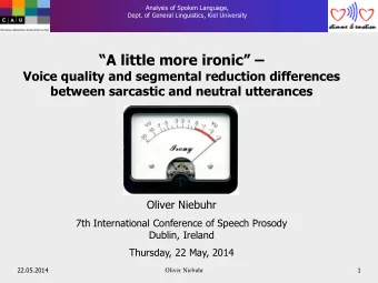 Oliver Niebuhr  7th International Conference of Speech Prosody  Dublin, Ireland  Thursday, 22 May,