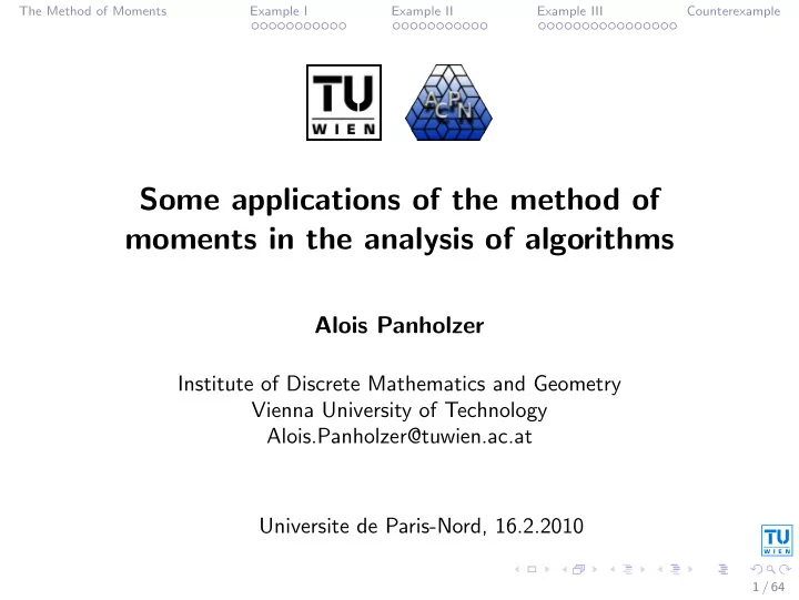 some applications of the method of moments in the