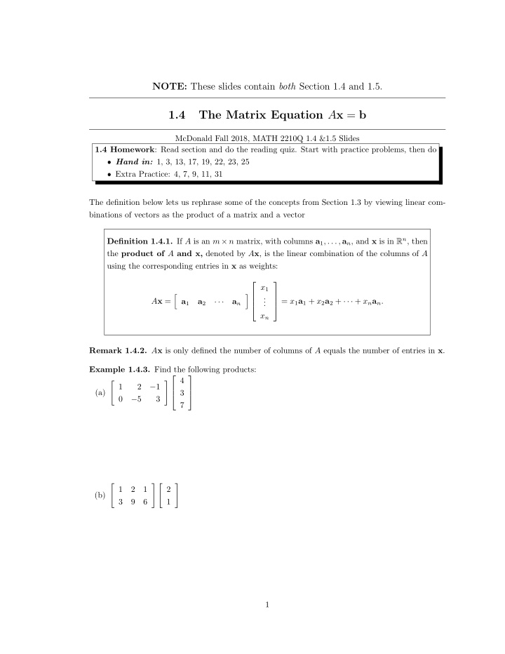 1 4 the matrix equation a x b