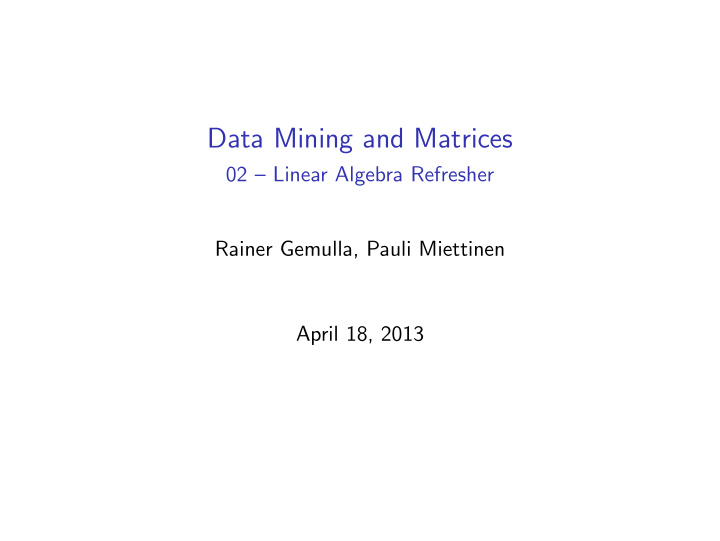 data mining and matrices