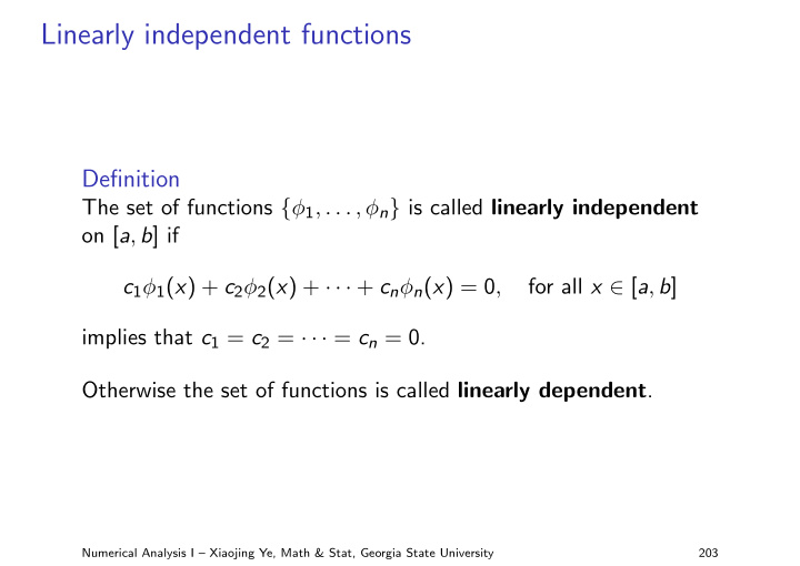 linearly independent functions
