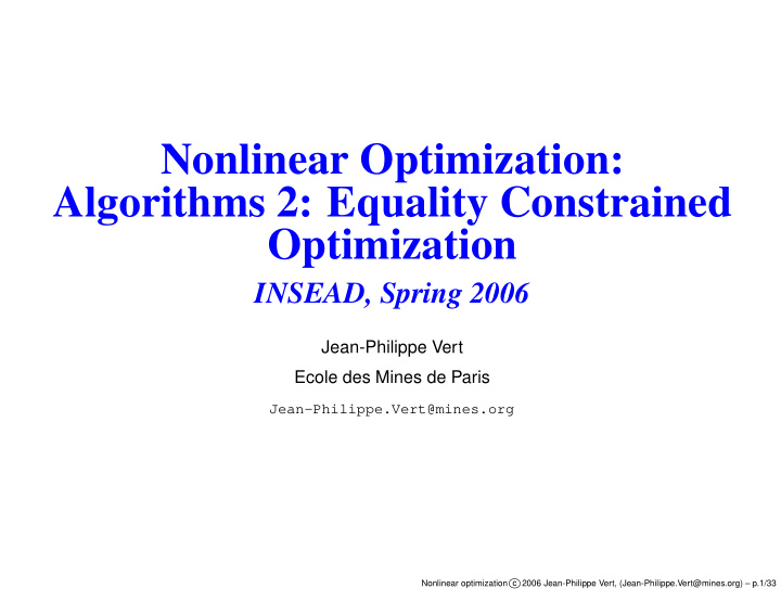 nonlinear optimization algorithms 2 equality constrained