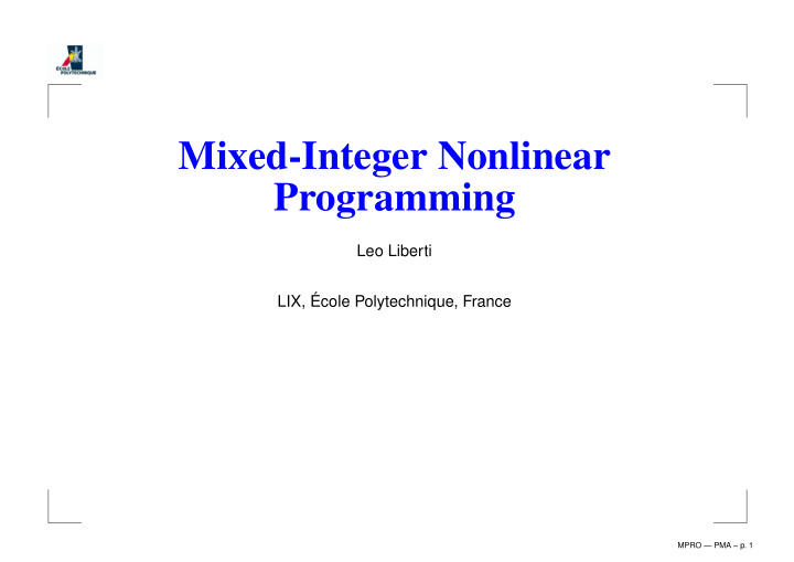 mixed integer nonlinear programming