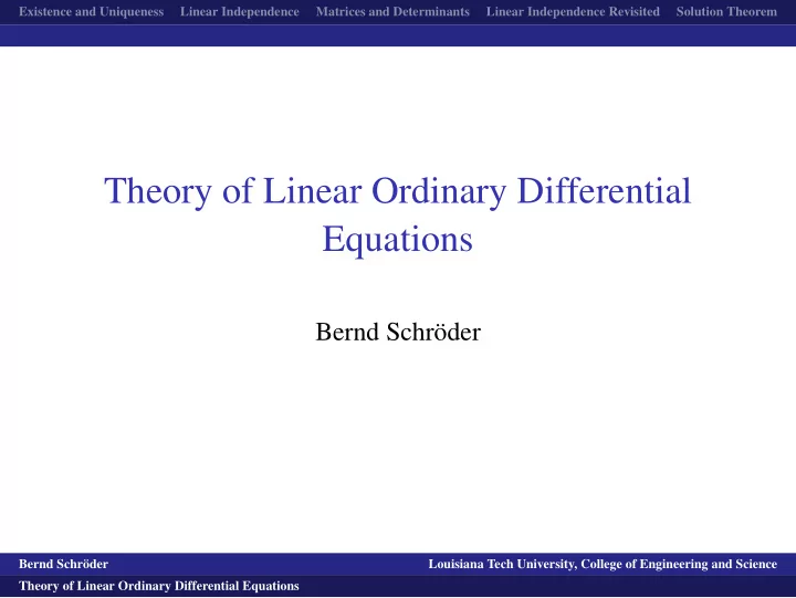 theory of linear ordinary differential equations