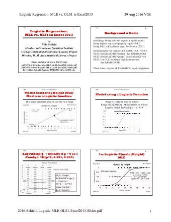 Logistic Regression: MLE vs. OLS1 in Excel2013  29 Aug 2016 V0B  V0B  V0B  Schield MLE vs.
