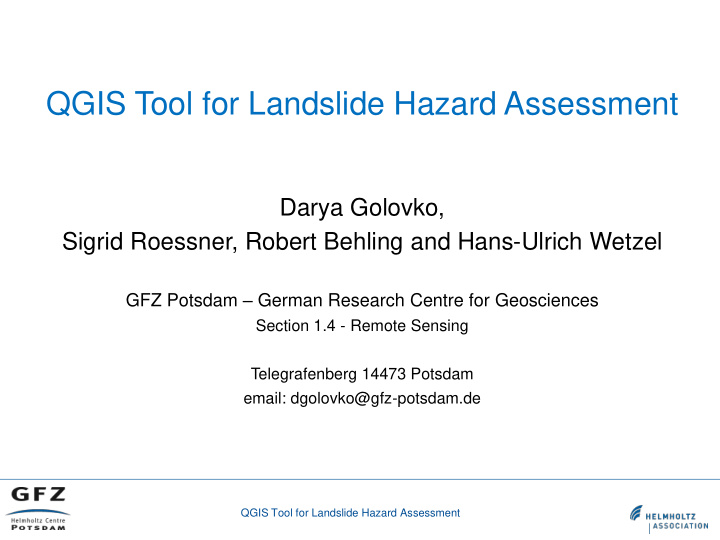 qgis tool for landslide hazard assessment