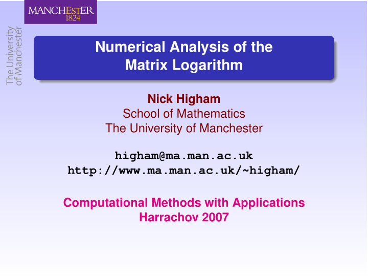 numerical analysis of the matrix logarithm